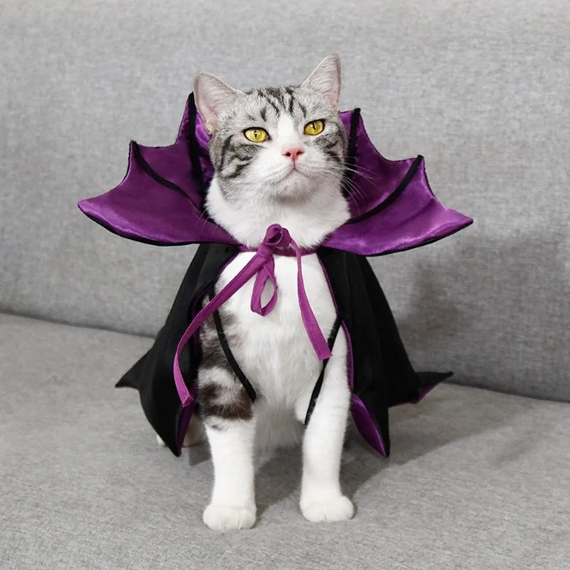 Cool Bat Transformation Halloween Pet Costume Stand-collar Comfortable Cat Cosplay Cloak Bow Easy To Wear Kitten Dress Party